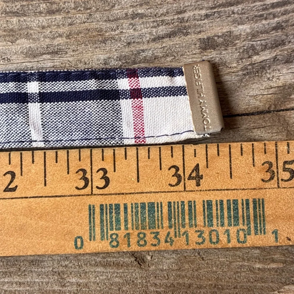 Tommy Hilfiger Belt Plaid D-Ring Webbing Navy Red White 34.5 Inch Preppy
